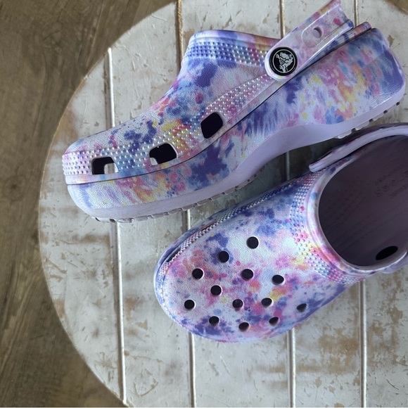 CROCS Shoes - Crocs Classic Platform Slip On Clog Purple Pink Tie Dye